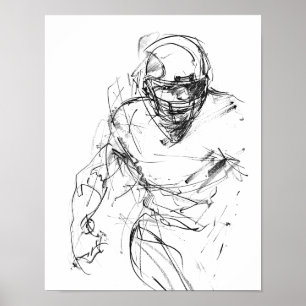 Poster Croquis vintage d'un joueur de football américain 