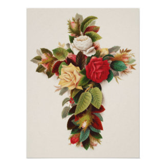 Poster Cross of roses, Victorian era illustration