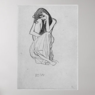 Poster Crouching du front par Gustav Klimt