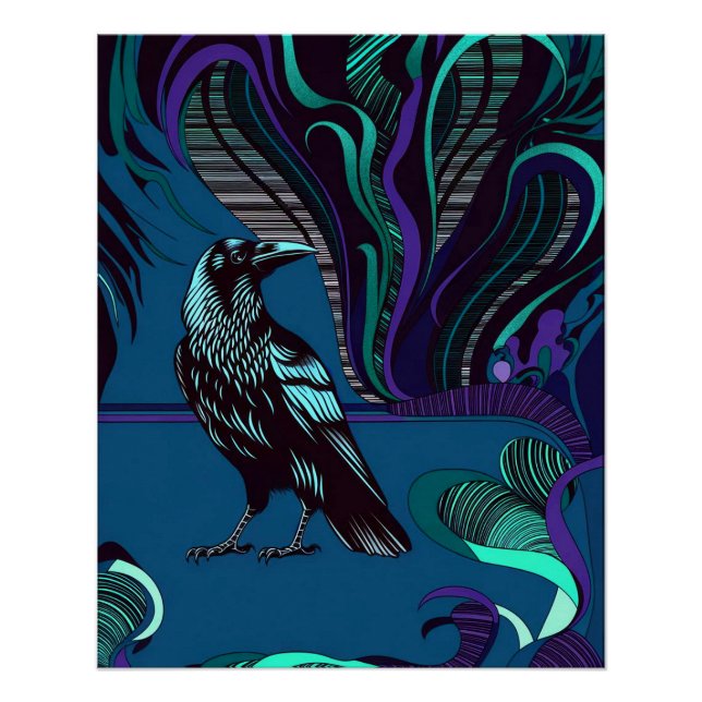 Poster Crow Design Mur Art bleu violet (Devant)
