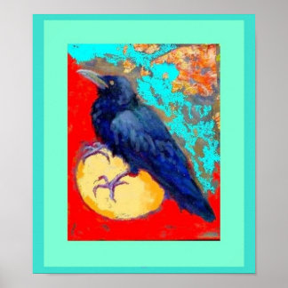 Poster Crow et oeuf en turquoise par Sharles