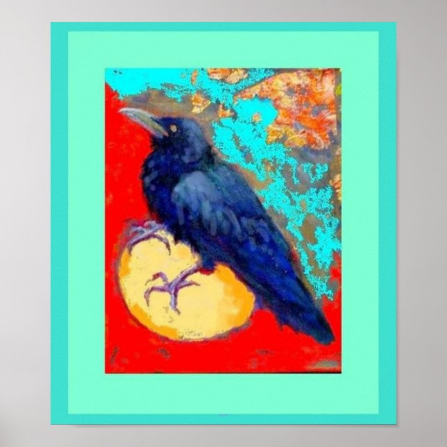 Poster Crow et oeuf en turquoise par Sharles (Devant)