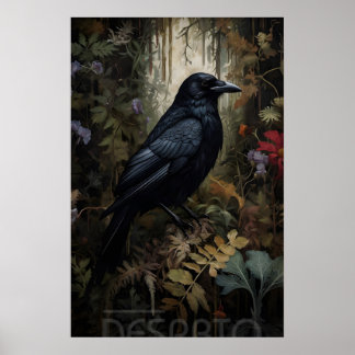 Poster Crow In Forest Printable, Portrait Of A Raven Wall