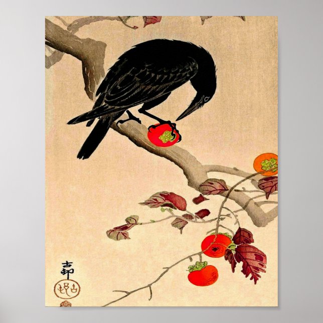 Poster Crow Mangeant Un Persimon Par Ohara Koson (Devant)