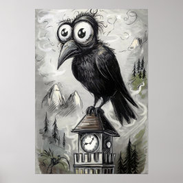 Poster Crow noir gothique et tour Halloween Éffrayant
