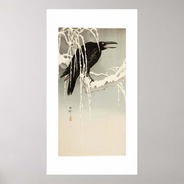 Poster Crow on a Snowy Branch by Ohara Koson (Devant)