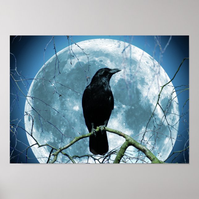 Poster Crow Raven Lune Nuit Imaginaire gothique Étonnant (Devant)
