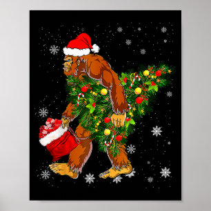 Poster Croyant Sasquatch portant un sapin de Noël Bigfoot