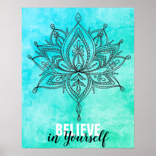 Poster Croyez En Vous Lotus Mandala Turquoise
