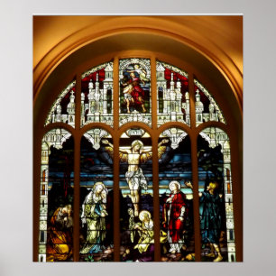 Poster Crucifixion de fenêtre en verre teinté de Jésus