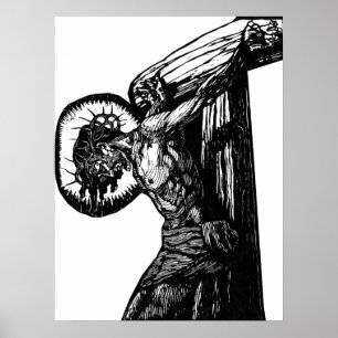 Poster Crucifixion du Christ Illustration noir et blanc