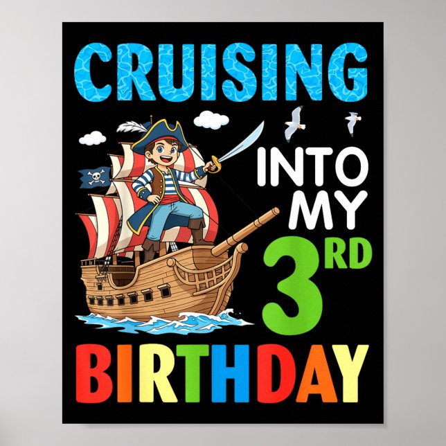 Poster Cruising Into My 3rd Birthday Rate Little Boy 3 Ye (Devant)