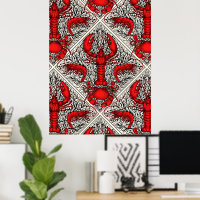 Crustacés en rouge, noir et ivoire