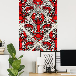 Poster Crustacés en rouge, noir et ivoire