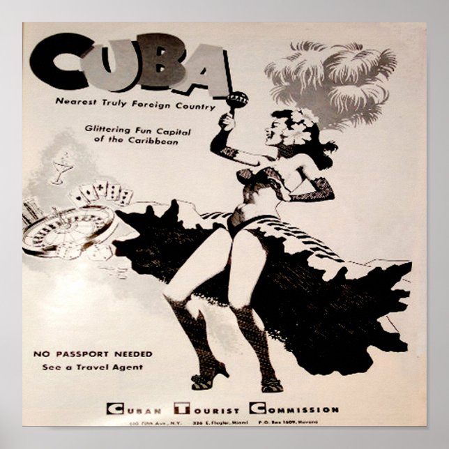 Poster Cuba Dancing Lady Black & White 1958 12x12 (Devant)