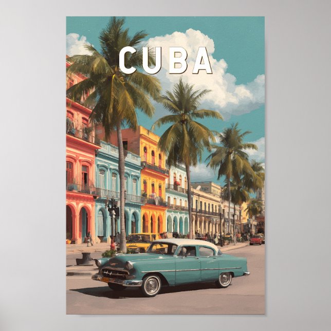 Poster Cuba Illustration Travel Art Vintage (Devant)
