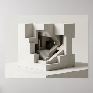 Poster Cube Géométrique Niché Labyrinthe Murale Minimalis