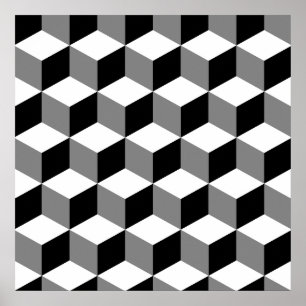 Poster Cube Pattern Black White & Grey