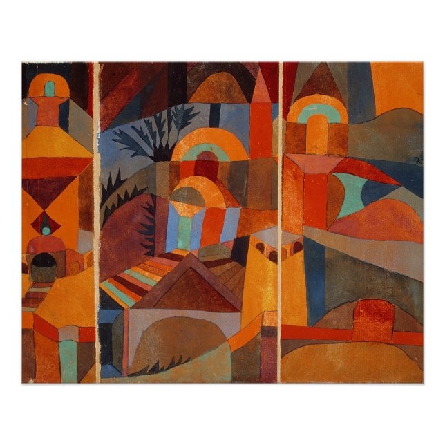 Poster Cubisme Abstrait coloré Klee Temple Gardens (Devant)