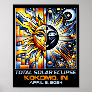 Poster Cubisme Éclipse Totale de Soleil Kokomo Indiana