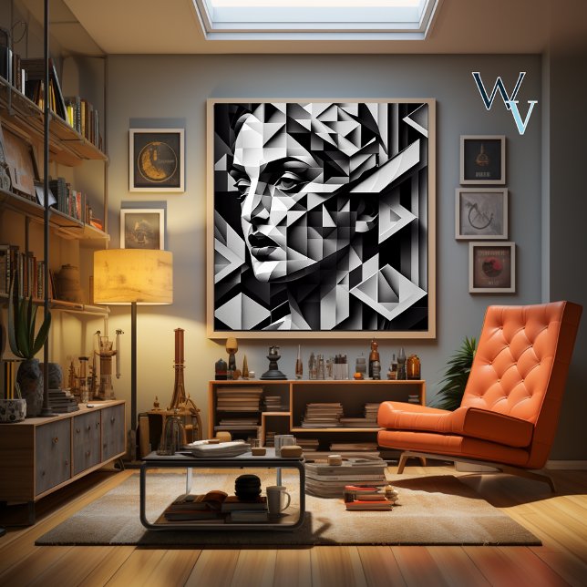 Poster Cubisme femme noir et blanc (Créateur téléchargé)