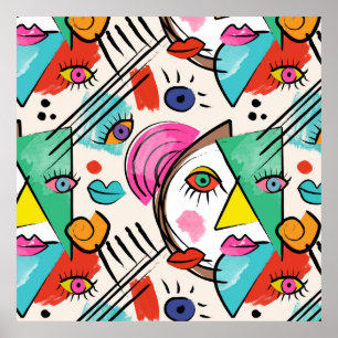 Poster Cubisme moderne Artsy Abstrait Femme Visages Art