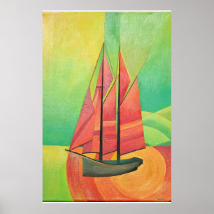 Poster Cubist bateau à voile Abstrait Art géométrique