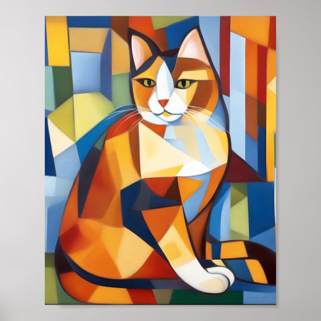 Poster Cubiste Abstraite Calico Cat (Devant)