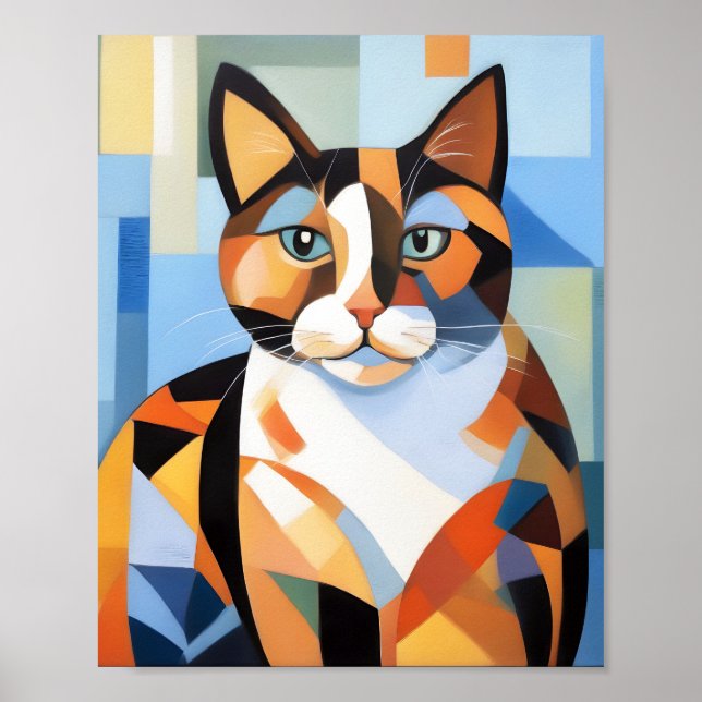 Poster Cubiste Calico Composition Chat Peinture (Devant)