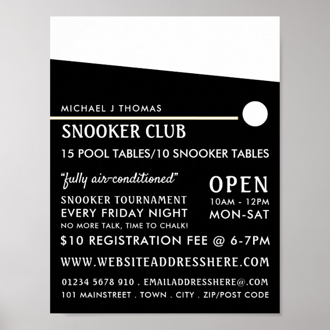 Poster Cue Ball, Pool Club, Snooker Club Publicité (Devant)