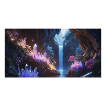 Cueva de cristal con cascada mágica