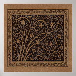 Poster Cuir à outils Brown Art Nouveau Floral