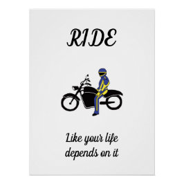 Poster Cuirs bleus et jaunes à une course de moto