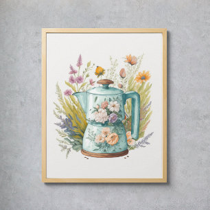 Poster Cuisine à café floral Aquarelle Boho botanique