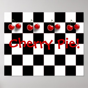 Poster Cuisine à tarte cerise en carton noir et blanc