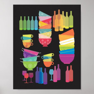 Poster Cuisine Arc-en-Ciel Moderne Milieu de Siècle Noir 