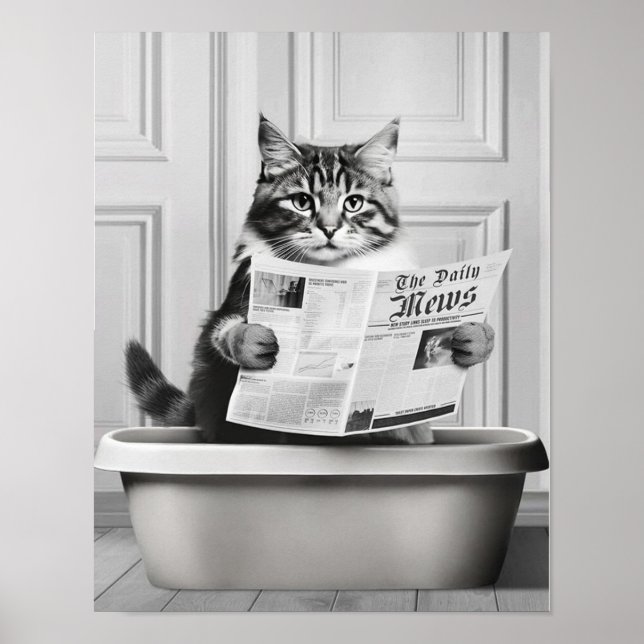 Poster Cuisine Cat Wall Art, noir et blanc petite salle d (Devant)