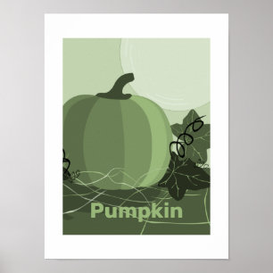 Poster Cuisine Citrouille Verte Stylisée Saison Automne