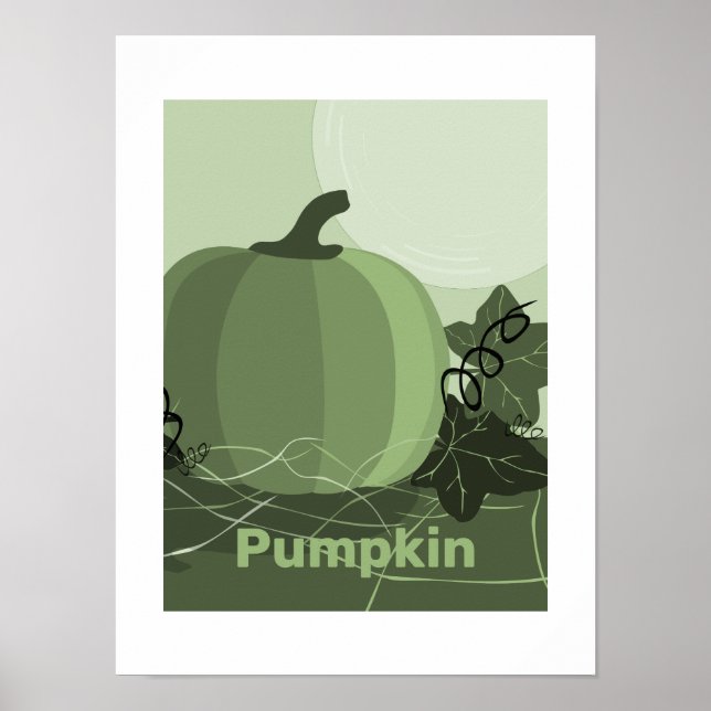 Poster Cuisine Citrouille Verte Stylisée Saison Automne (Devant)