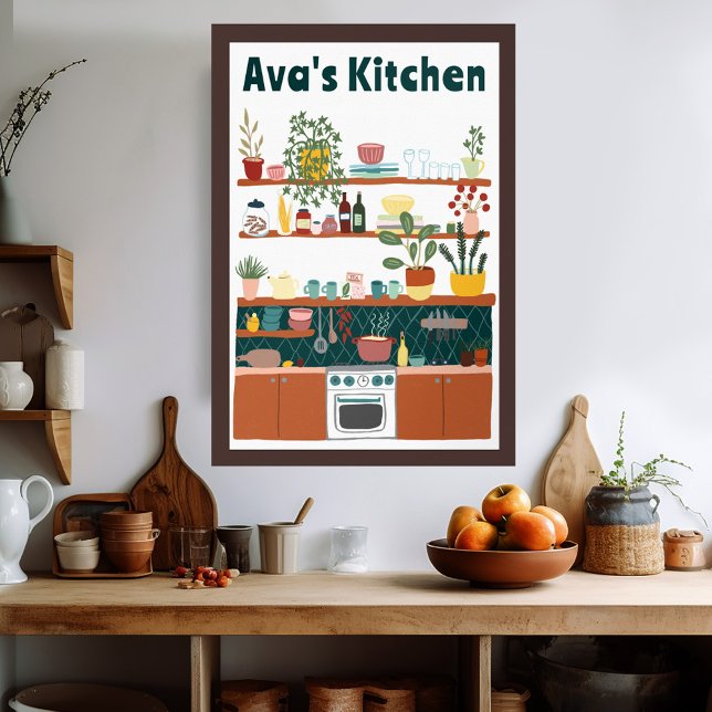 Poster Cuisine Cute étagères NOM PERSONNALISÉ Illustratio (Cute Kitchen Shelves CUSTOM NAME Illustration Art Poster
Wall Art Kitchen Decor )