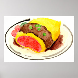 Poster Cuisine japonaise. Riz à l'omelette.