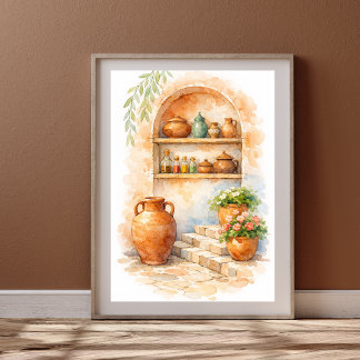 Poster Cuisine marocaine en terre cuite aquarelle