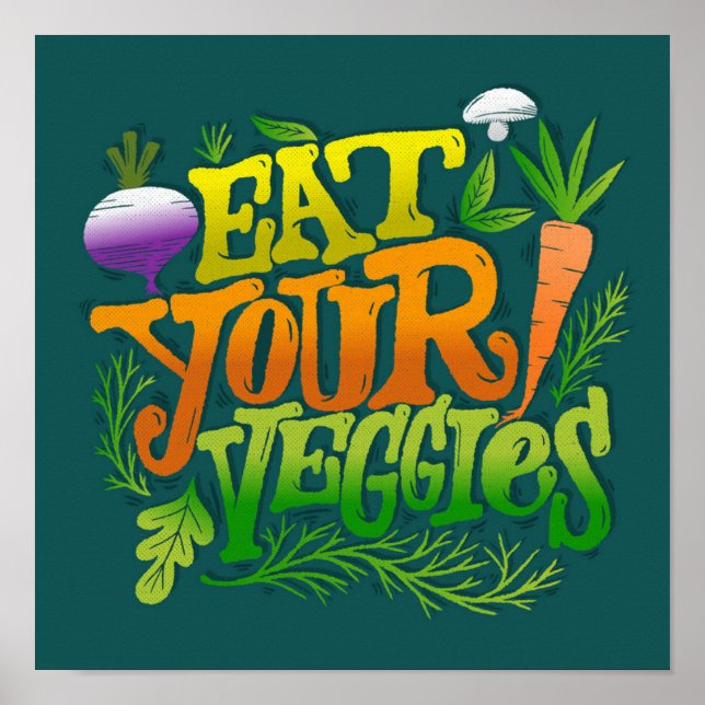 Poster Cuisine mignonne | Mangez vos Légumes (Devant)