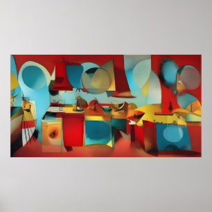 Poster Cuisine rouge turquoise or imaginaire Abstrait aff