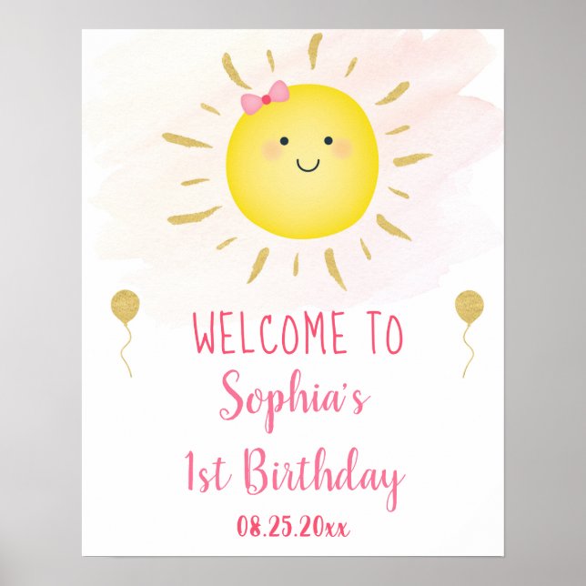 Poster Cuisine Sunshine Rose & Or Accueil Anniversaire (Devant)