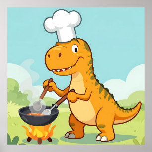 Poster Cuisinier Dinosaure Cuisine Drôle