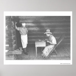 Poster Cuisinier observant un cowboy jouer aux cartes 2