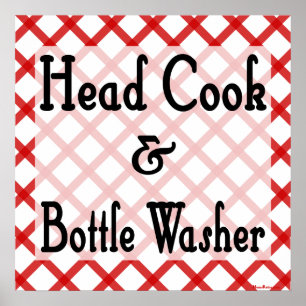 Poster Cuisinière à la tête et lave-bouteille Cuisine à i