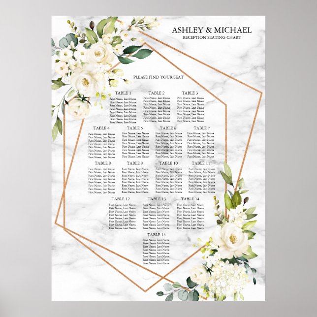 Poster Cuivre Géométrique Blanc Marbre Floral Siège (Devant)
