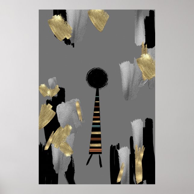 Poster Culture africaine boho gris et mur d'or (Devant)